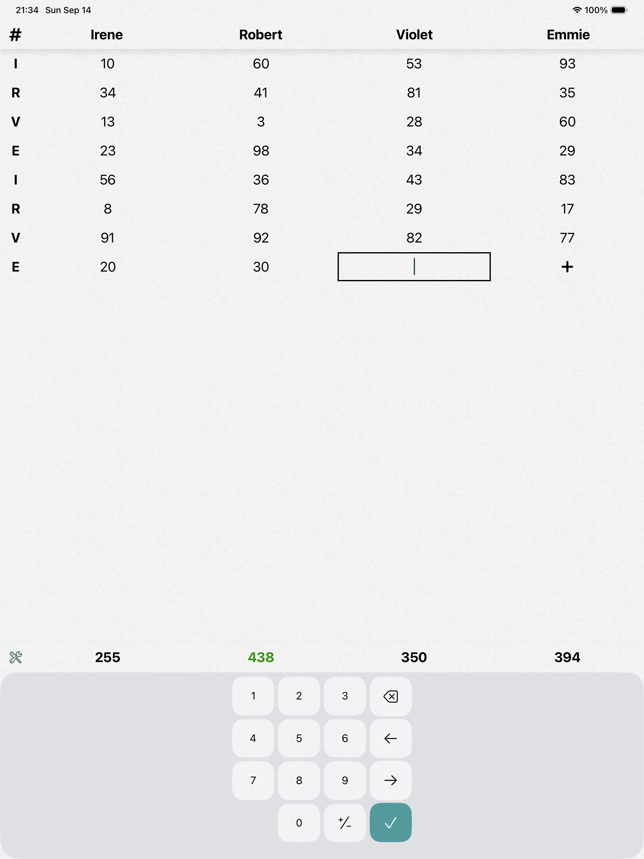 Standard Score Card on an iPad