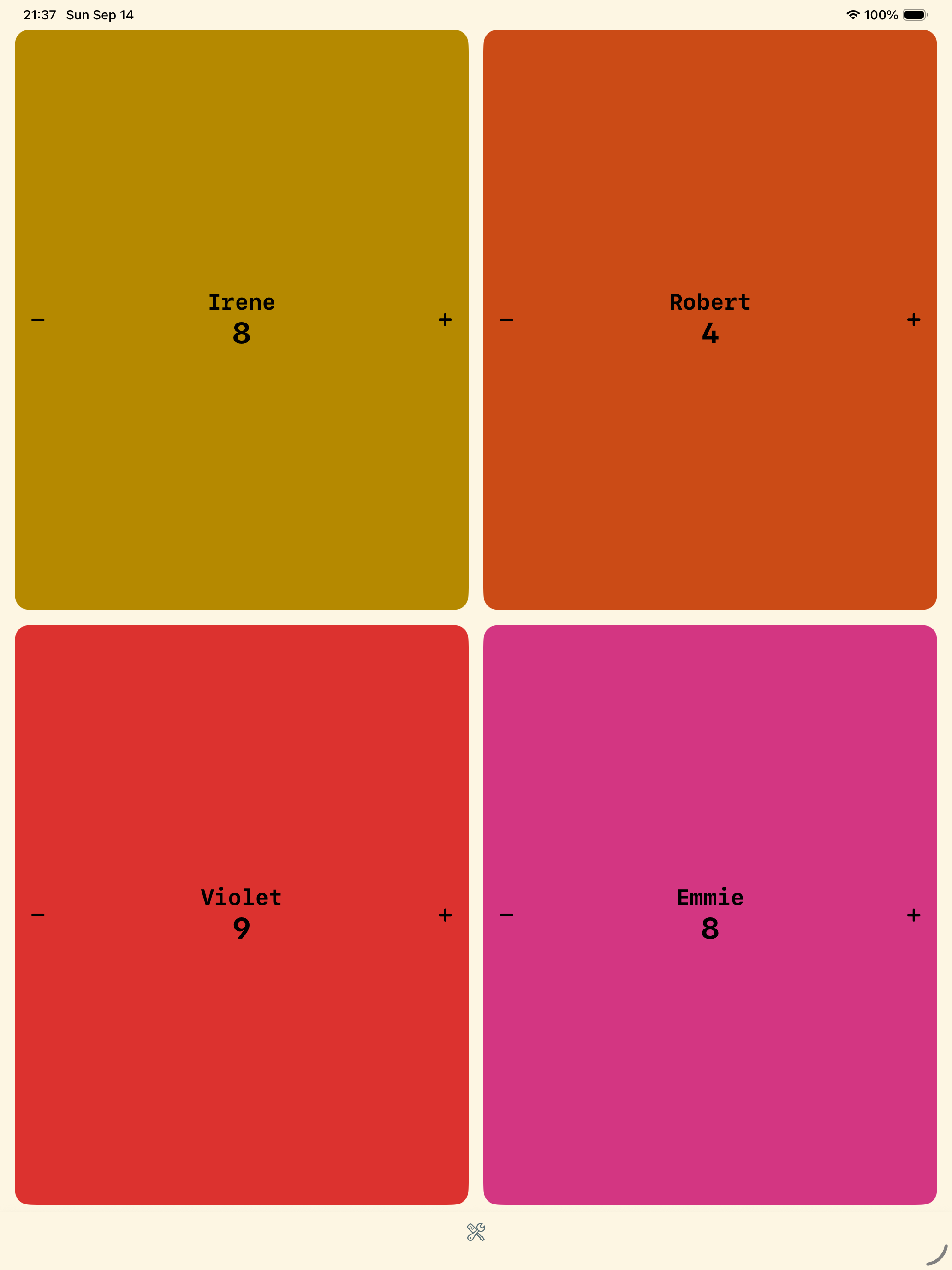 Tally Score Card on an iPad