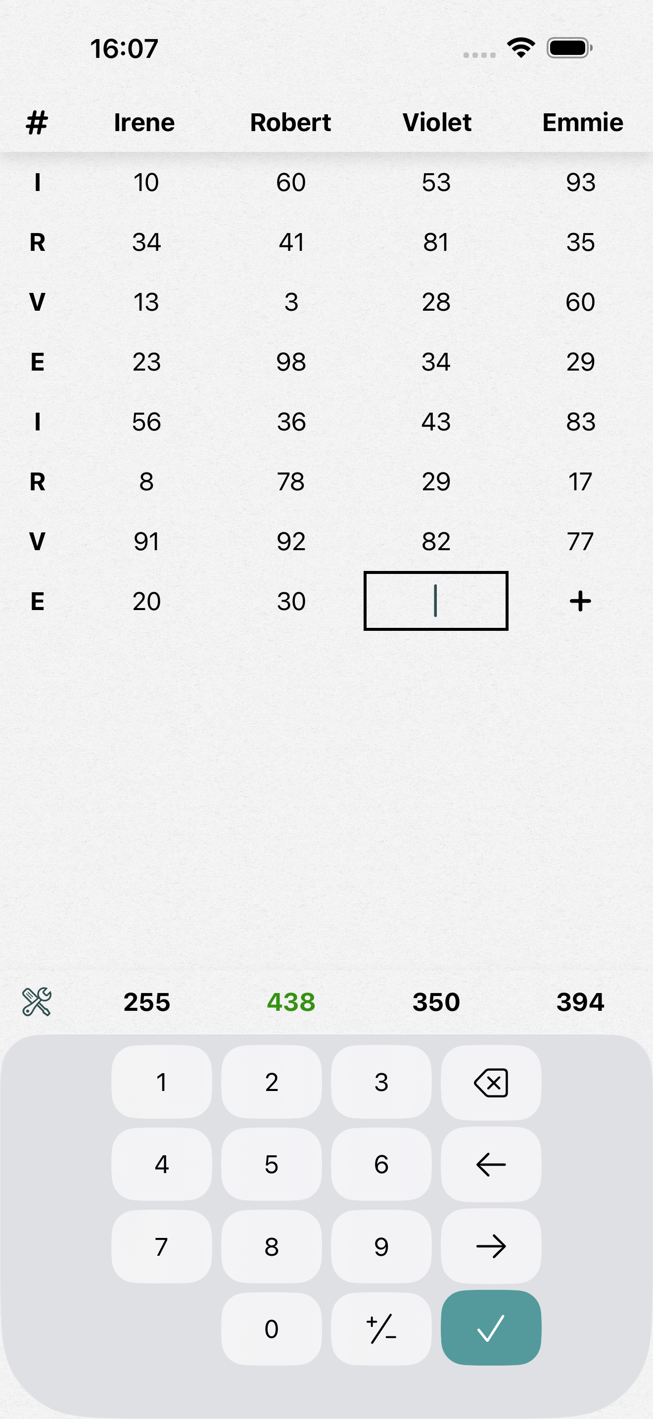 Standard Score Card on an iPhone